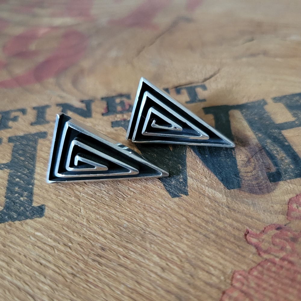 Geometric Solid Sterling Silver Post Earrings - image 2